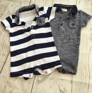 0-3 Months Polo Shirt Rompers x2