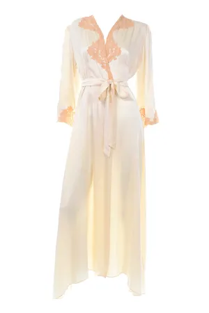 1930s Champagne Silk Vintage Robe w/ Peach Lace