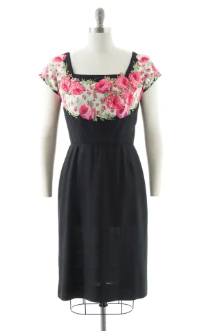 1950s Peggy Hunt Floral Sequin Silk & Linen Dress | medium