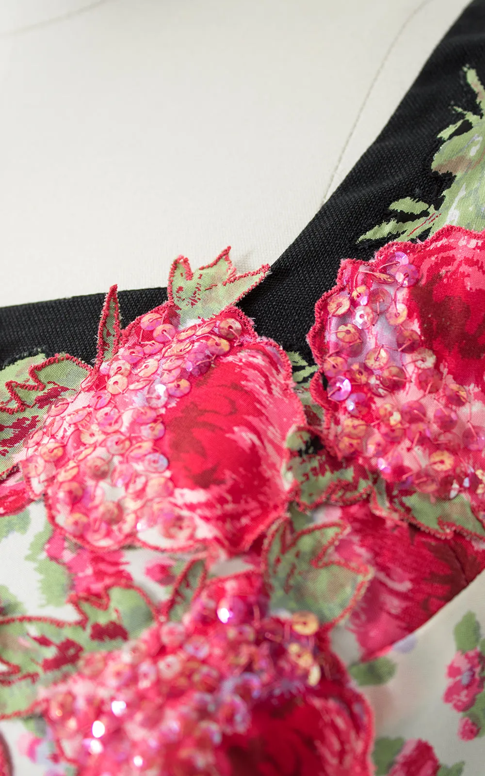 1950s Peggy Hunt Floral Sequin Silk & Linen Dress | medium