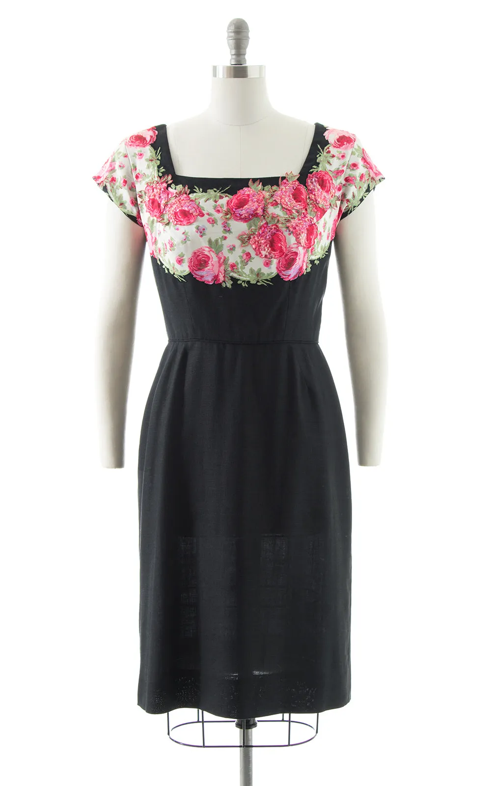 1950s Peggy Hunt Floral Sequin Silk & Linen Dress | medium
