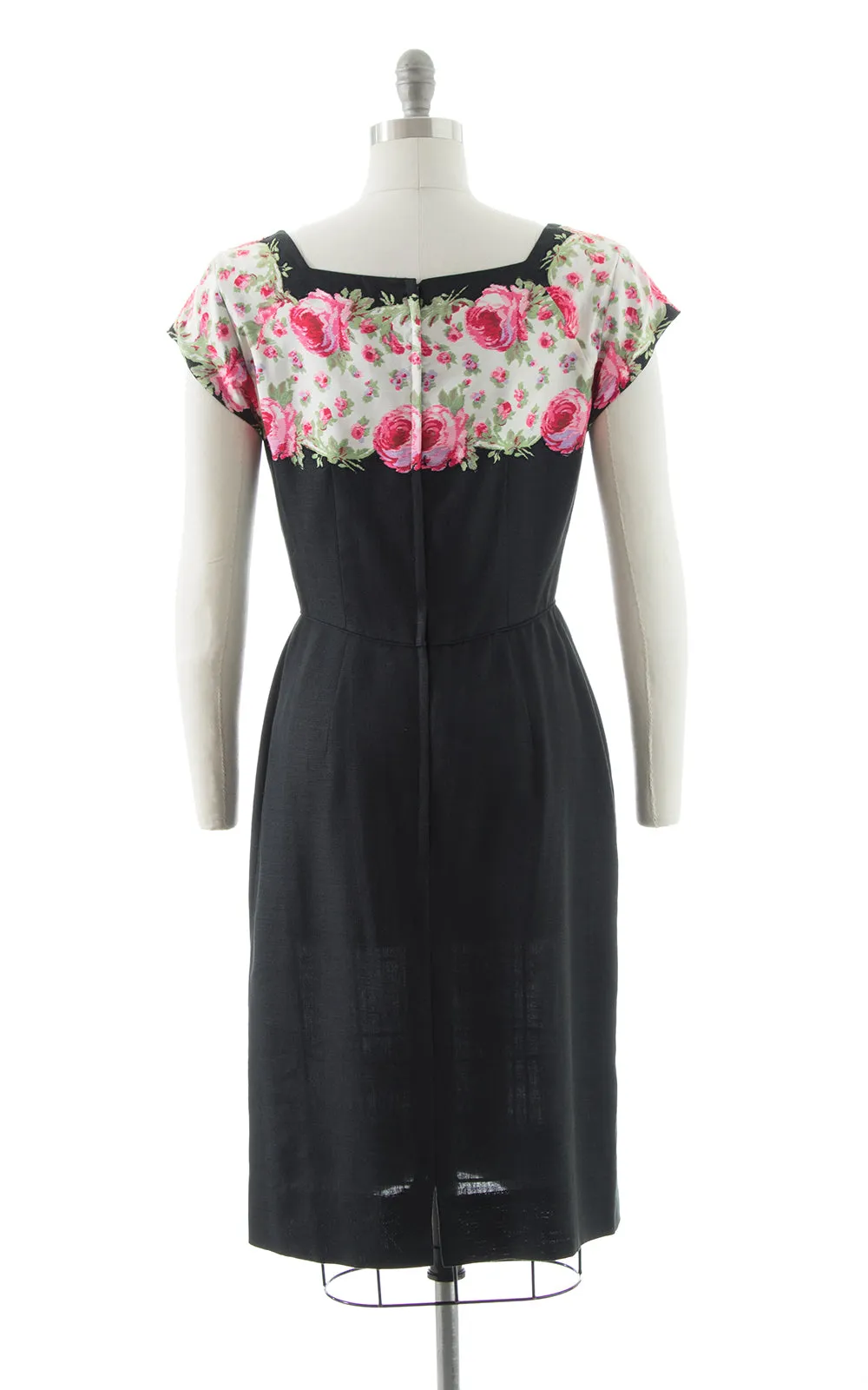 1950s Peggy Hunt Floral Sequin Silk & Linen Dress | medium