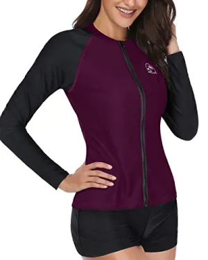 2 Piece Rash Guard Swimsuit With Upf 50  Protection For Women-Purple