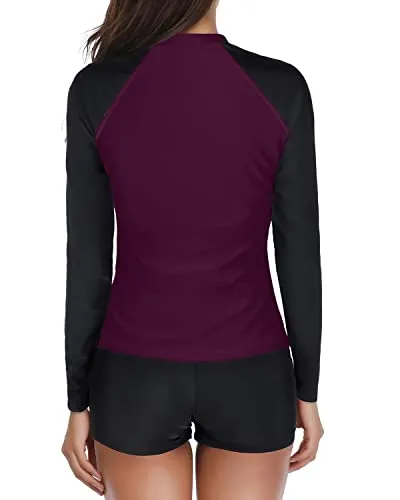 2 Piece Rash Guard Swimsuit With Upf 50  Protection For Women-Purple