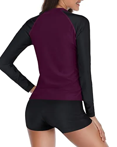 2 Piece Rash Guard Swimsuit With Upf 50  Protection For Women-Purple