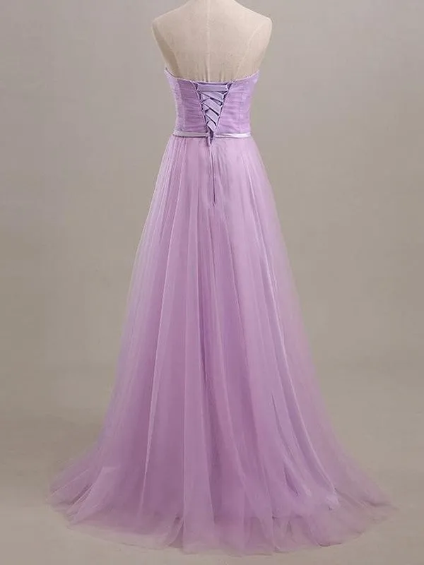 A-Line/Princess Sleeveless Sweetheart Floor-Length Sash/Ribbon/Belt Tulle Bridesmaid Dresses