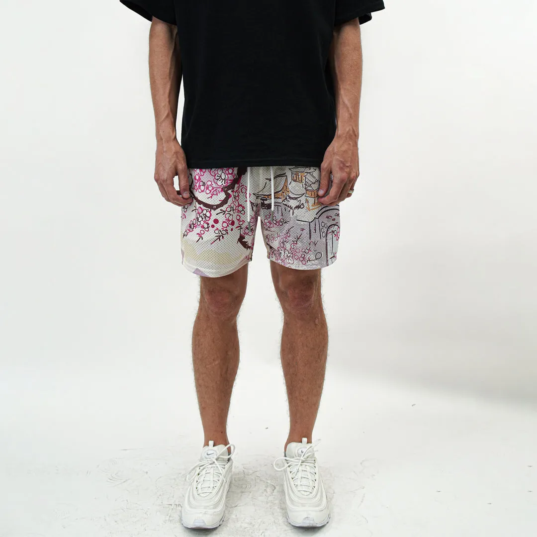 Art print trendy casual mesh shorts