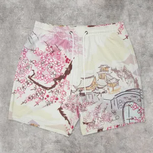 Art print trendy casual mesh shorts