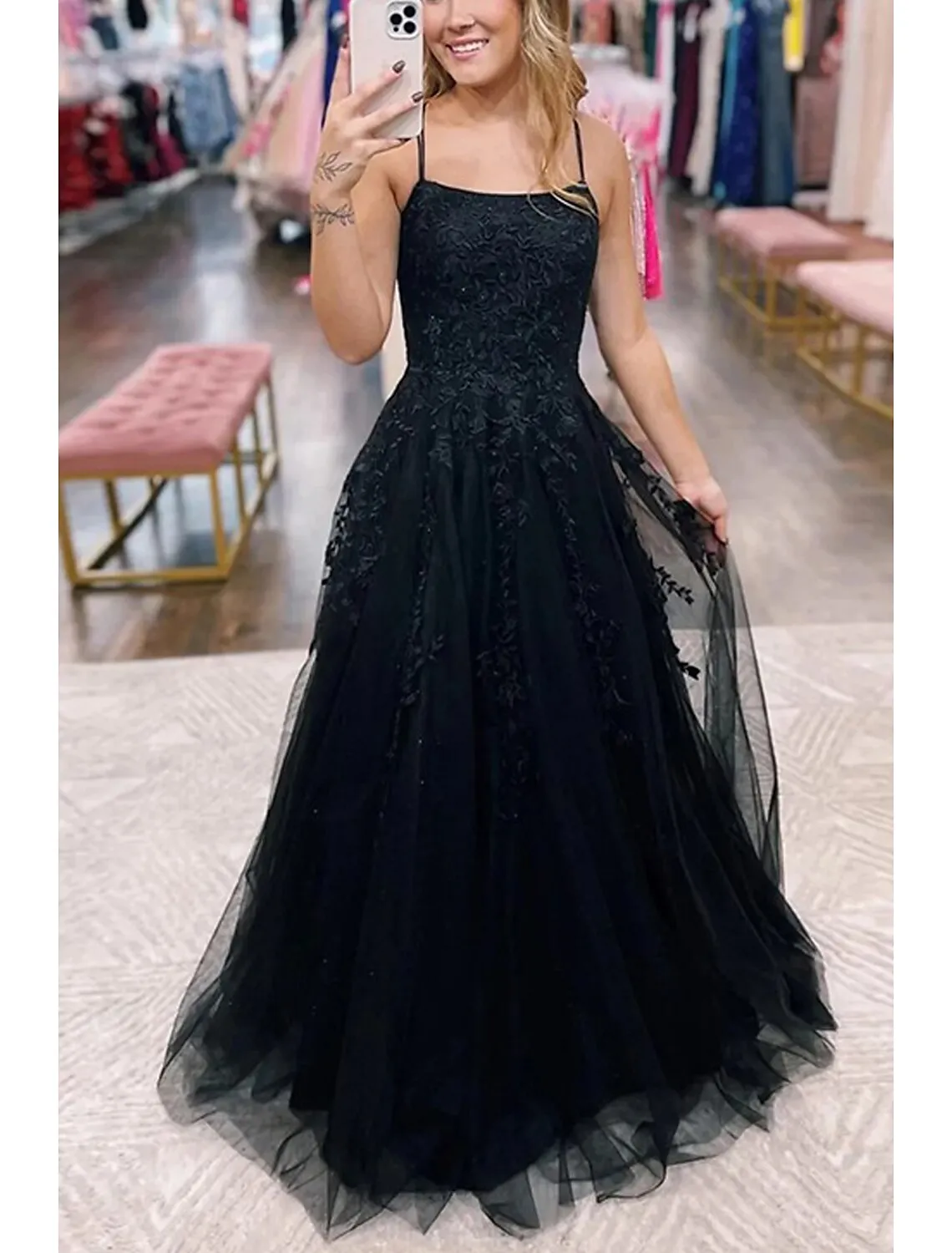 Ball Gown Prom Dresses Princess Dress Formal Wedding Party Sweep / Brush Train Sleeveless Spaghetti Strap Tulle with Pleats Appliques