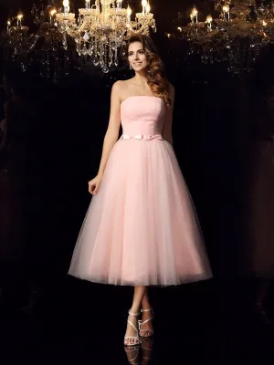 Ball Gown Strapless Sash/Ribbon/Belt Sleeveless Short Satin Quinceanera Dresses