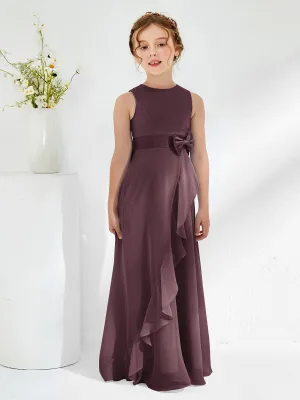 Bateau Neckline Ruffle Junior Bridesmaid Gowns Cabernet