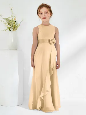 Bateau Neckline Ruffle Junior Bridesmaid Gowns Champagne