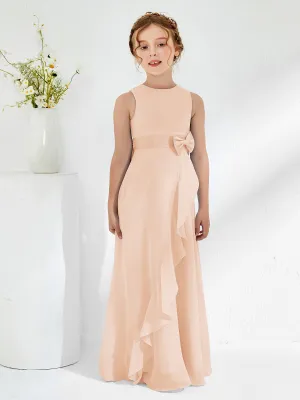 Bateau Neckline Ruffle Junior Bridesmaid Gowns Pearl Pink
