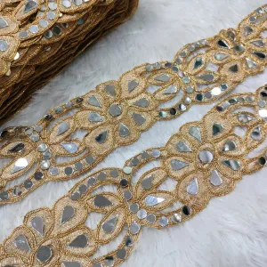 Beige Multicolor Fancy Mirror Work Embellished Trim