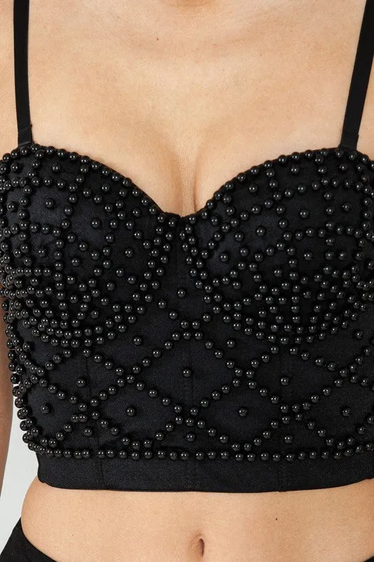 Black Pearl Criss Cross Pattern Corset Crop Top