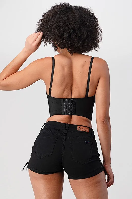 Black/Pink Multi-Colored Stone Crop Bustier Top