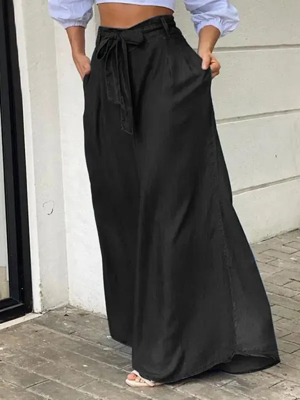 Blue Zone Planet |  Elegant strappy high waisted skirt plus size denim maxi skirt