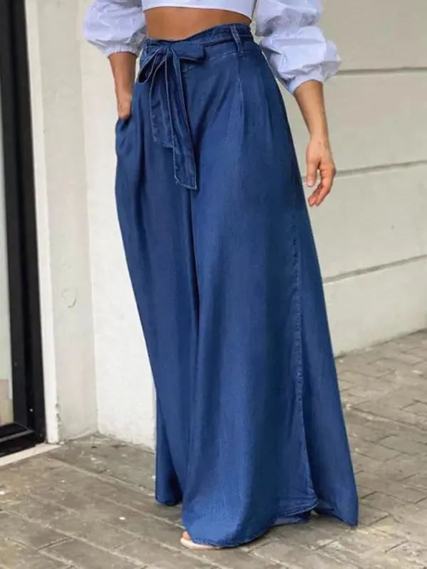Blue Zone Planet |  Elegant strappy high waisted skirt plus size denim maxi skirt