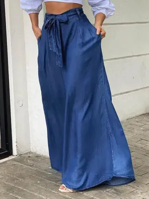 Blue Zone Planet |  Elegant strappy high waisted skirt plus size denim maxi skirt