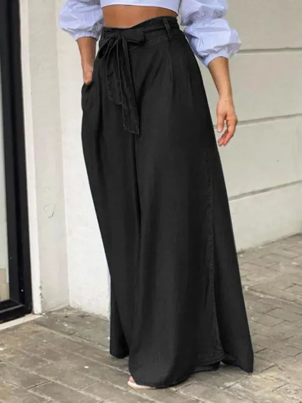 Blue Zone Planet |  Elegant strappy high waisted skirt plus size denim maxi skirt
