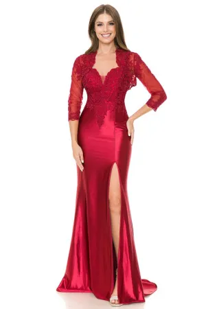 Burgundy Sweetheart Embroidered Formal Dress With Jacket