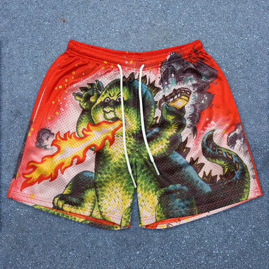 cartoon character pattern street mesh shorts