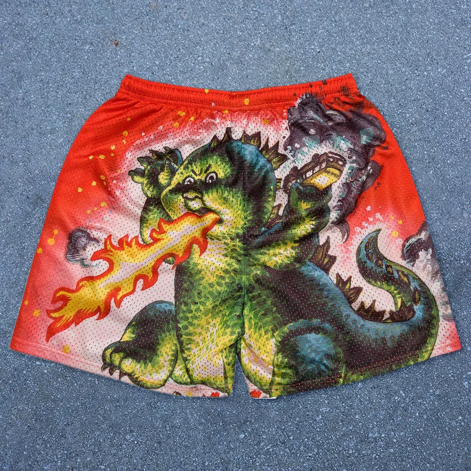 cartoon character pattern street mesh shorts