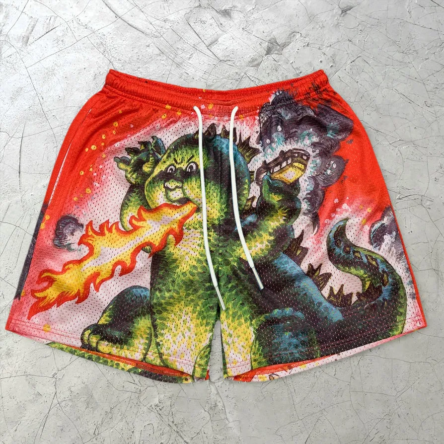 cartoon character pattern street mesh shorts