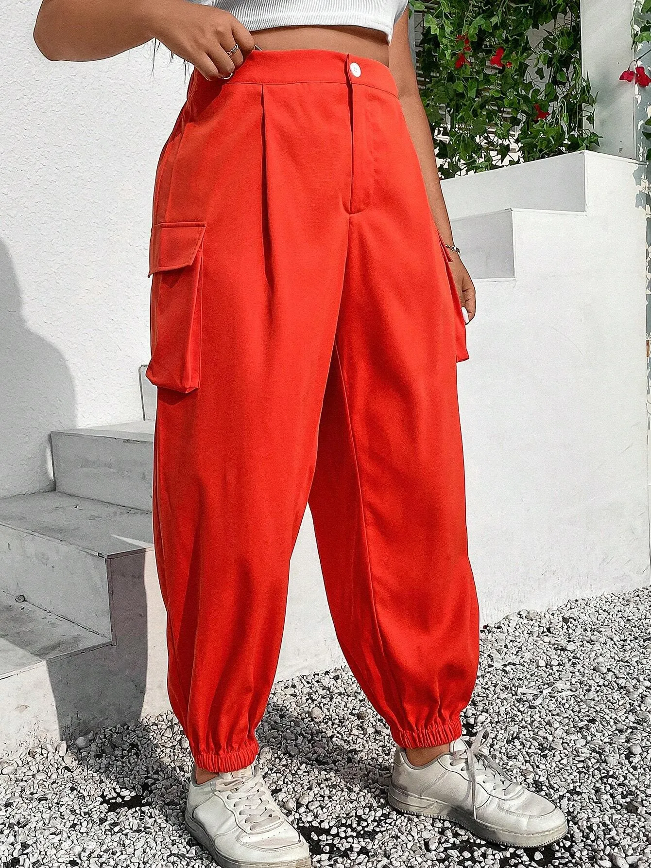 Casual Long Flap Pocket Side Cargo Pants
