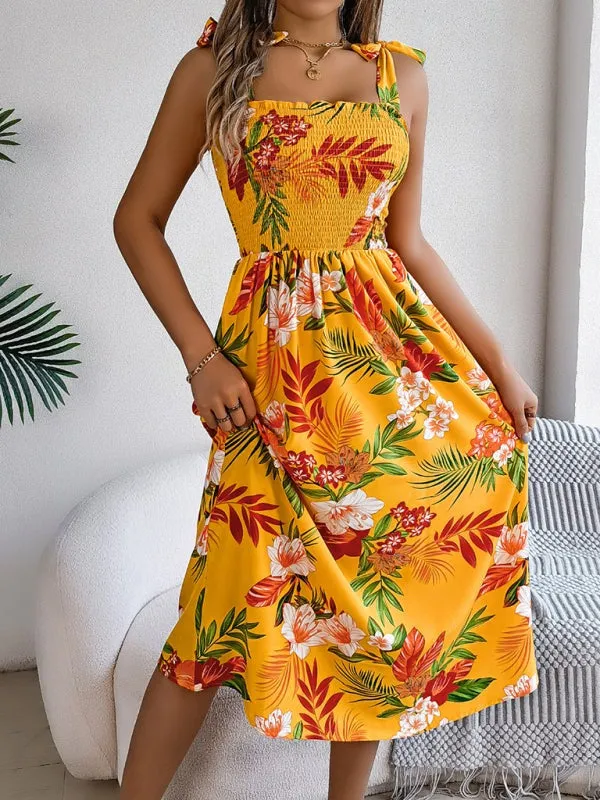 Casual Tropical Floral Midi Dress for Weekend Wear