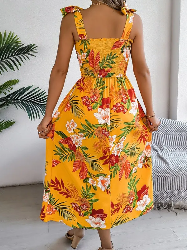 Casual Tropical Floral Midi Dress for Weekend Wear