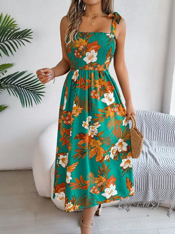 Casual Tropical Floral Midi Dress for Weekend Wear