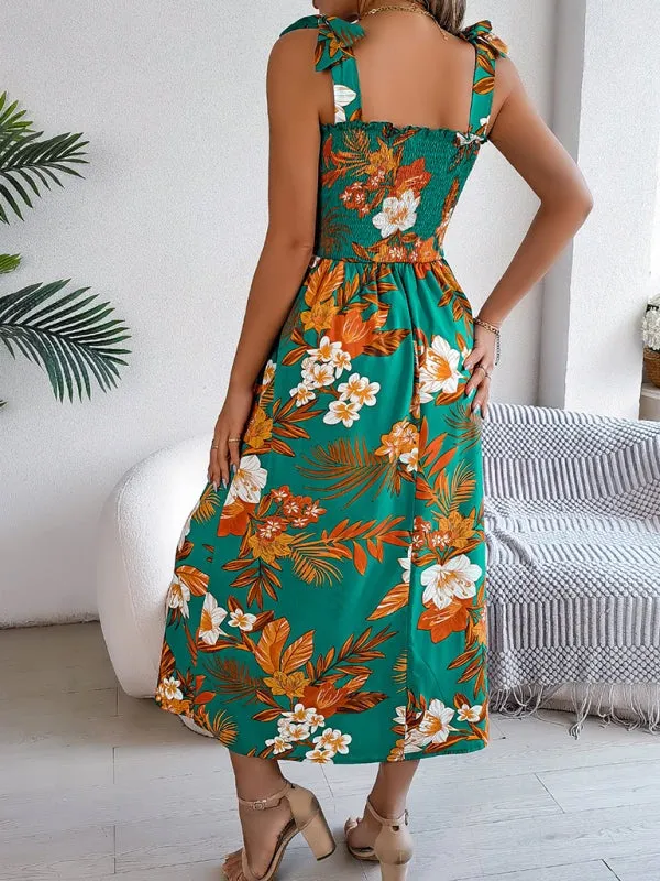 Casual Tropical Floral Midi Dress for Weekend Wear