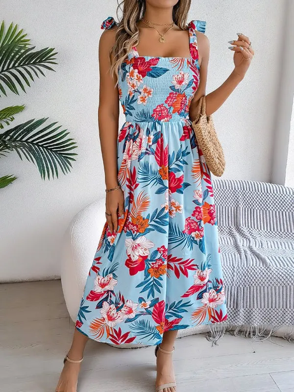 Casual Tropical Floral Midi Dress for Weekend Wear