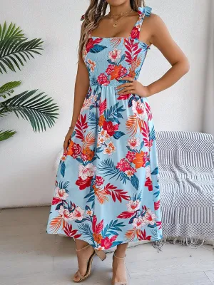 Casual Tropical Floral Midi Dress for Weekend Wear