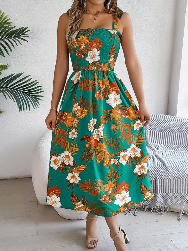 Casual Tropical Floral Midi Dress for Weekend Wear