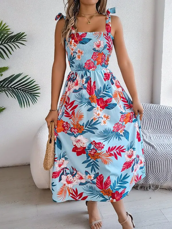 Casual Tropical Floral Midi Dress for Weekend Wear