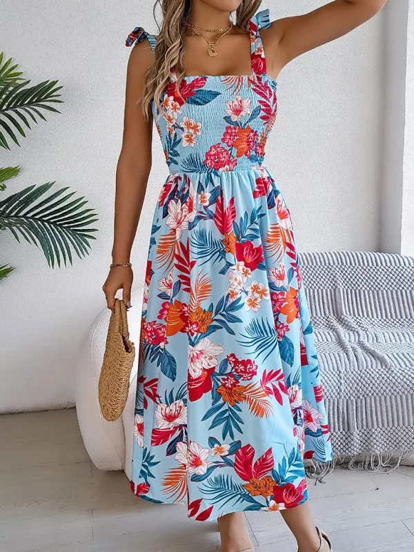 Casual Tropical Floral Midi Dress for Weekend Wear