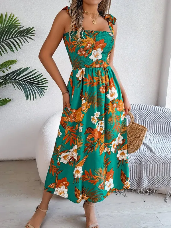Casual Tropical Floral Midi Dress for Weekend Wear