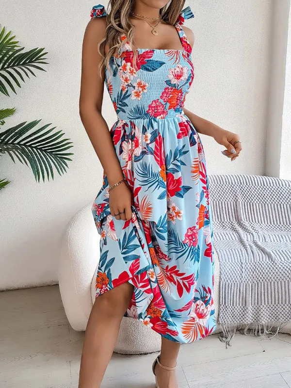 Casual Tropical Floral Midi Dress for Weekend Wear