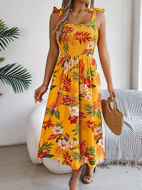 Casual Tropical Floral Midi Dress for Weekend Wear