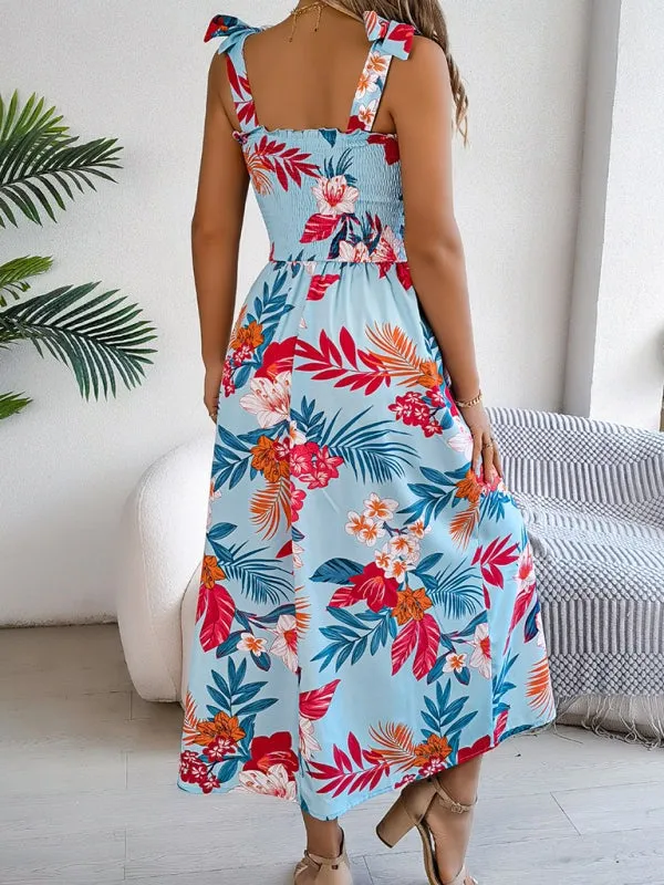 Casual Tropical Floral Midi Dress for Weekend Wear