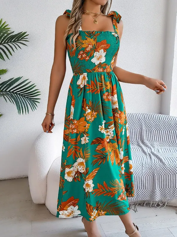 Casual Tropical Floral Midi Dress for Weekend Wear