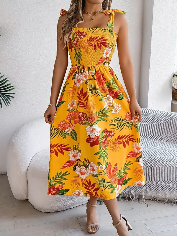 Casual Tropical Floral Midi Dress for Weekend Wear