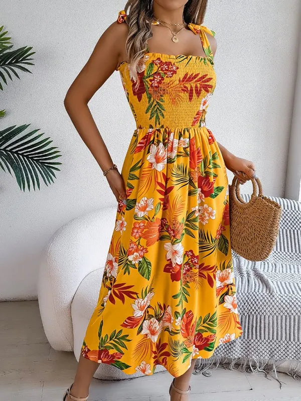 Casual Tropical Floral Midi Dress for Weekend Wear