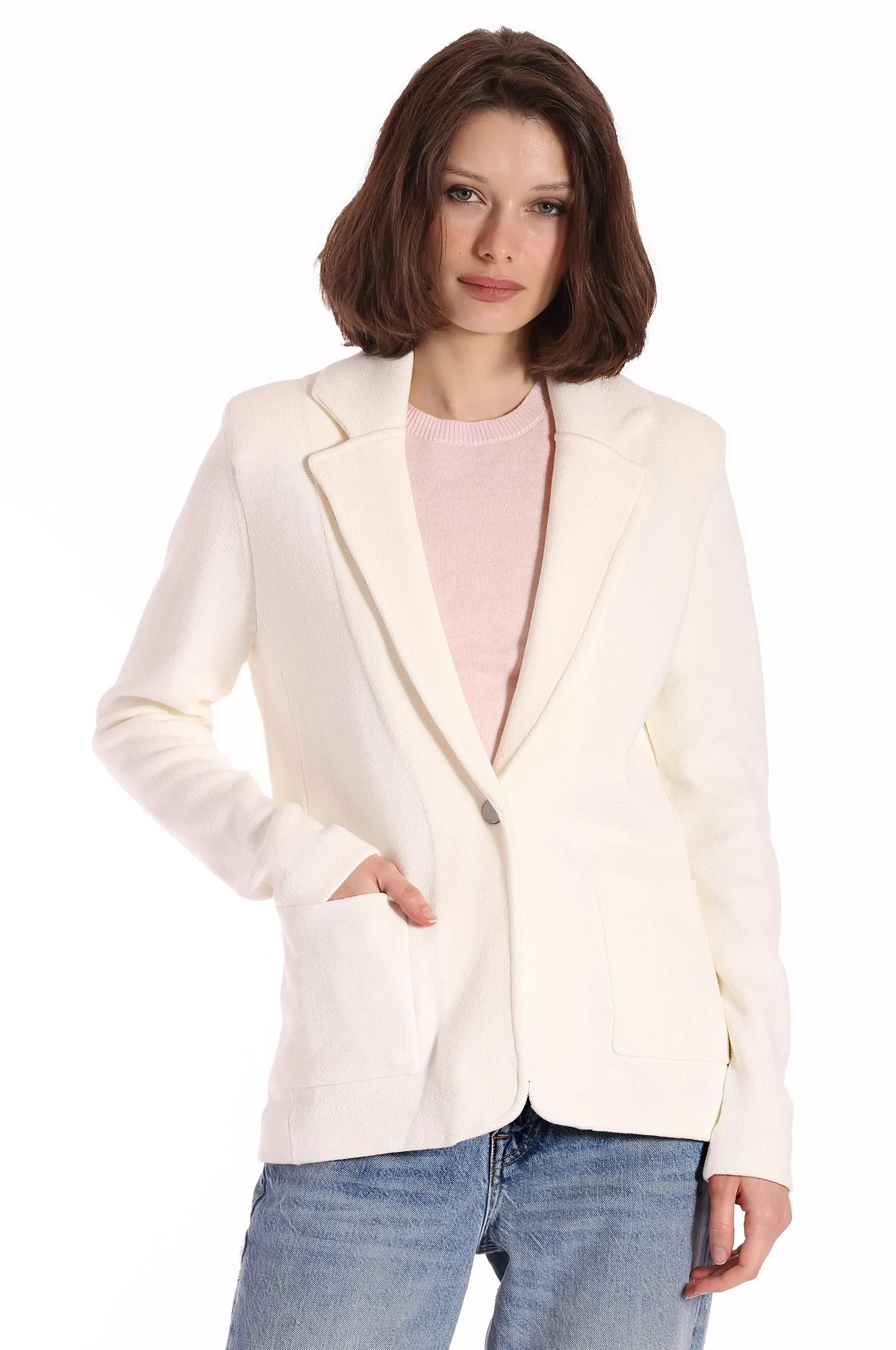 Cotton Blend Fitted Blazer
