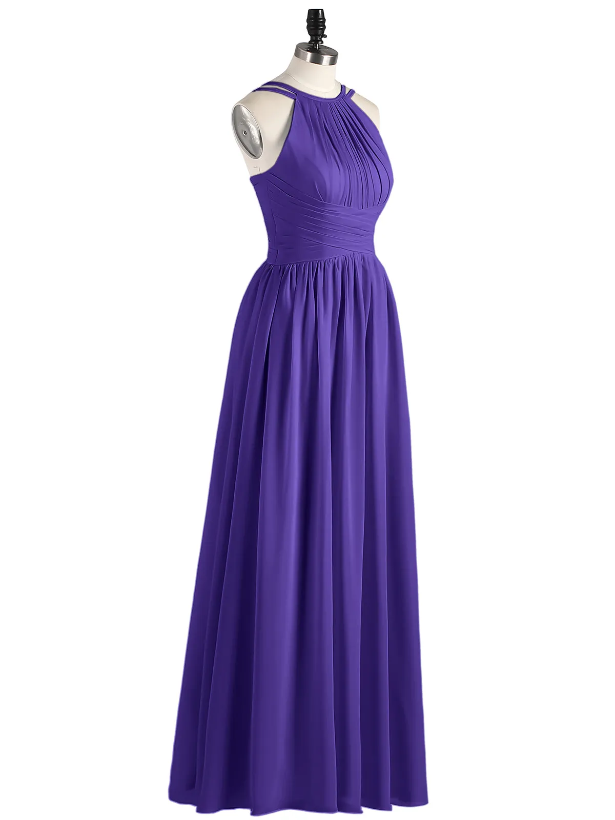 Double Strap Halter Long Chiffon Gowns-Regency