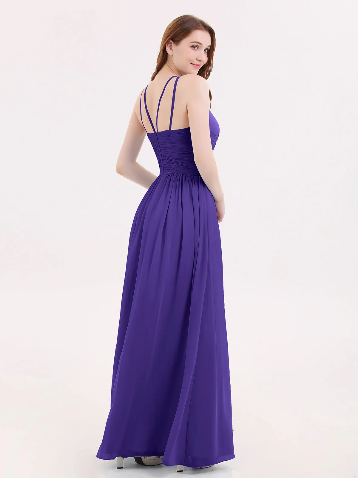 Double Strap Halter Long Chiffon Gowns-Regency