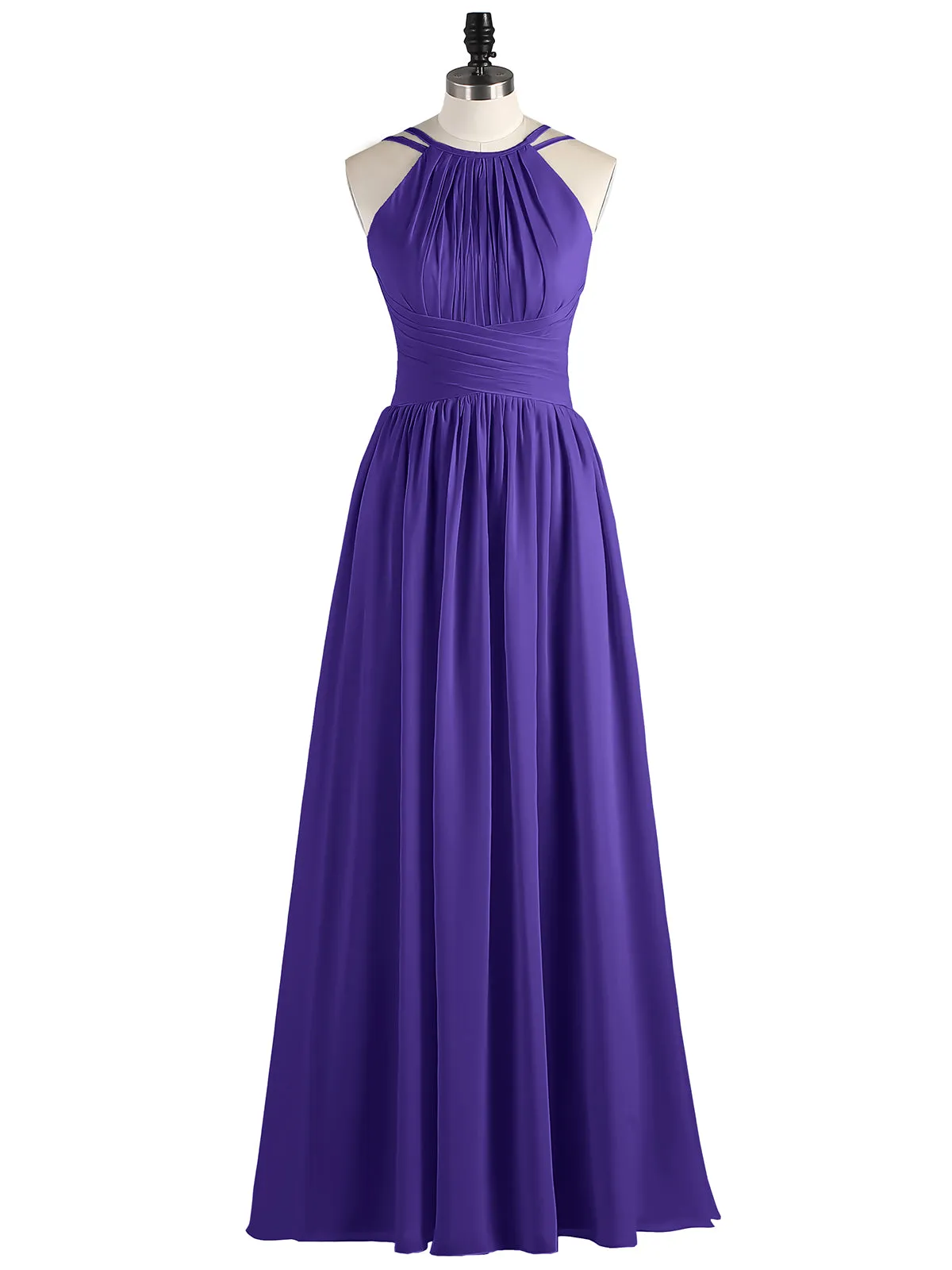 Double Strap Halter Long Chiffon Gowns-Regency