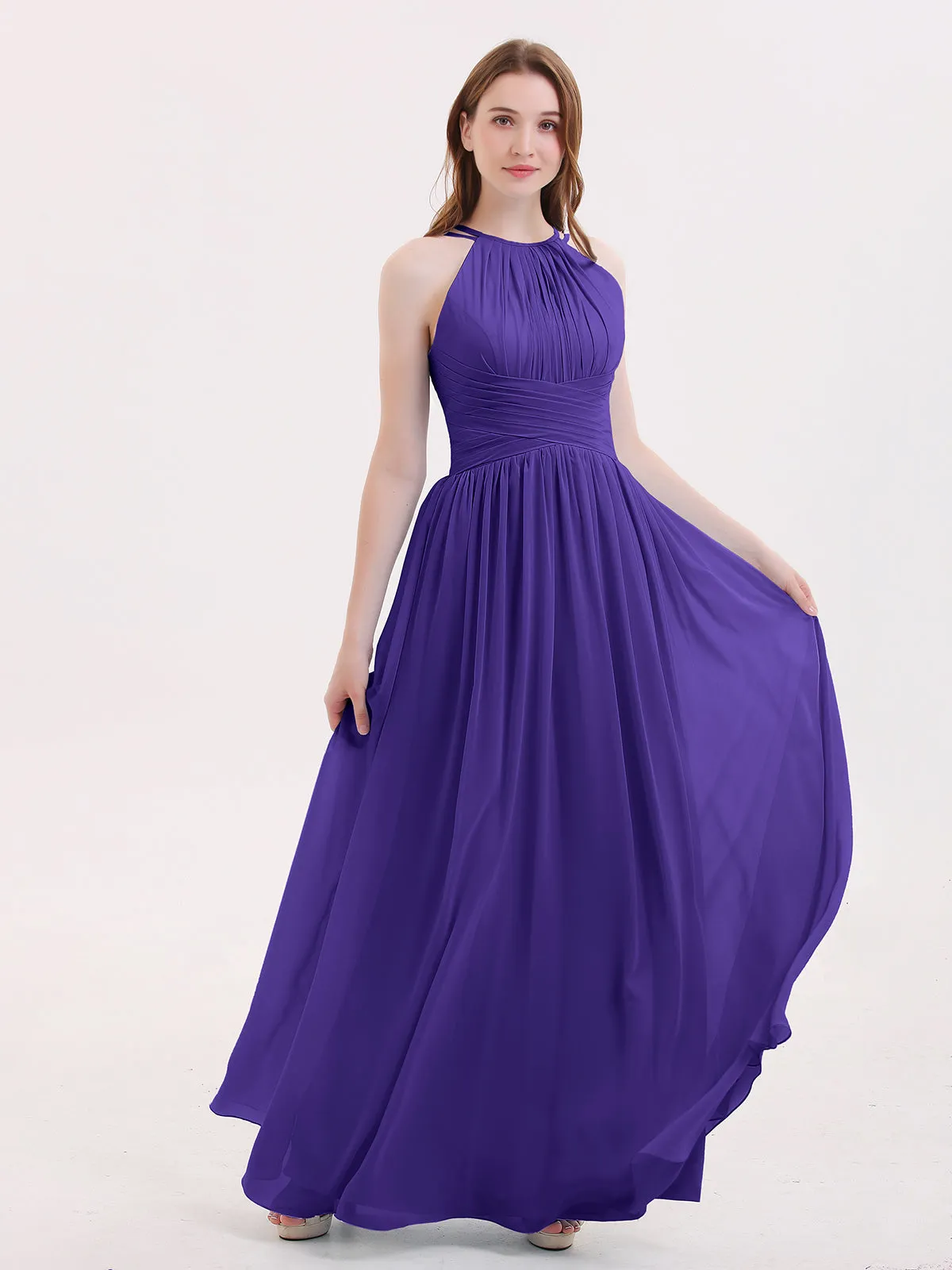 Double Strap Halter Long Chiffon Gowns-Regency